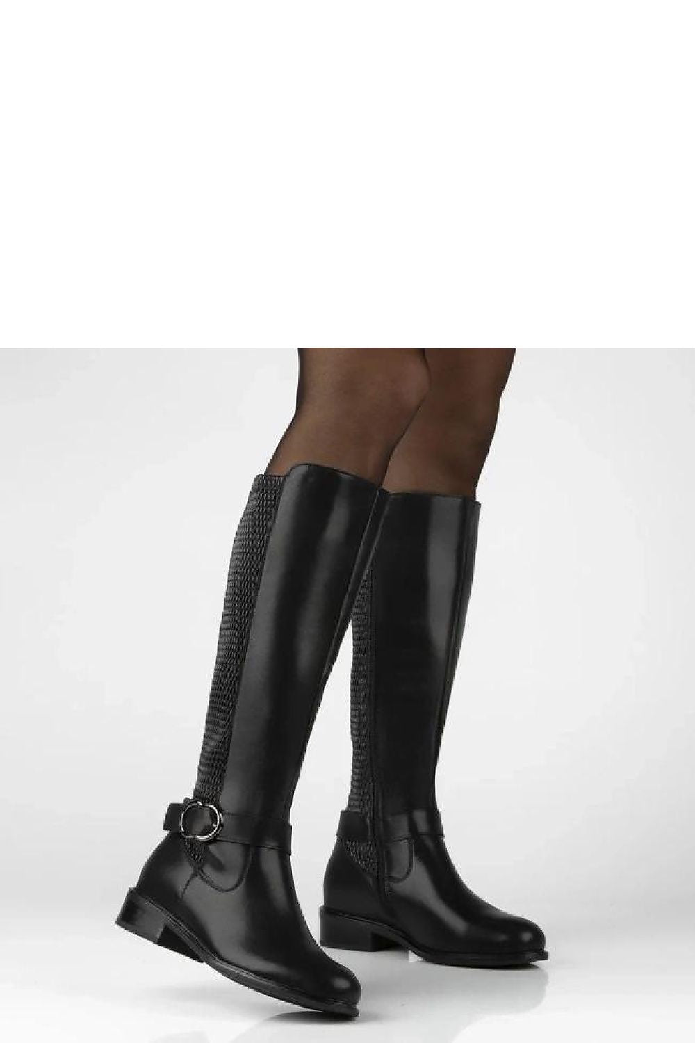 Elegant black thigh-high boots Zendaia by Filippo featuring a decorative buckle, crafted for luxury and comfort, perfect for the autumn-winter season.