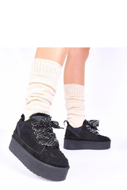 Luxurious Gemre Sesuna Black Platform Sneakers featuring decorative laces, elegantly designed for women's urban style, comfort, and versatility.