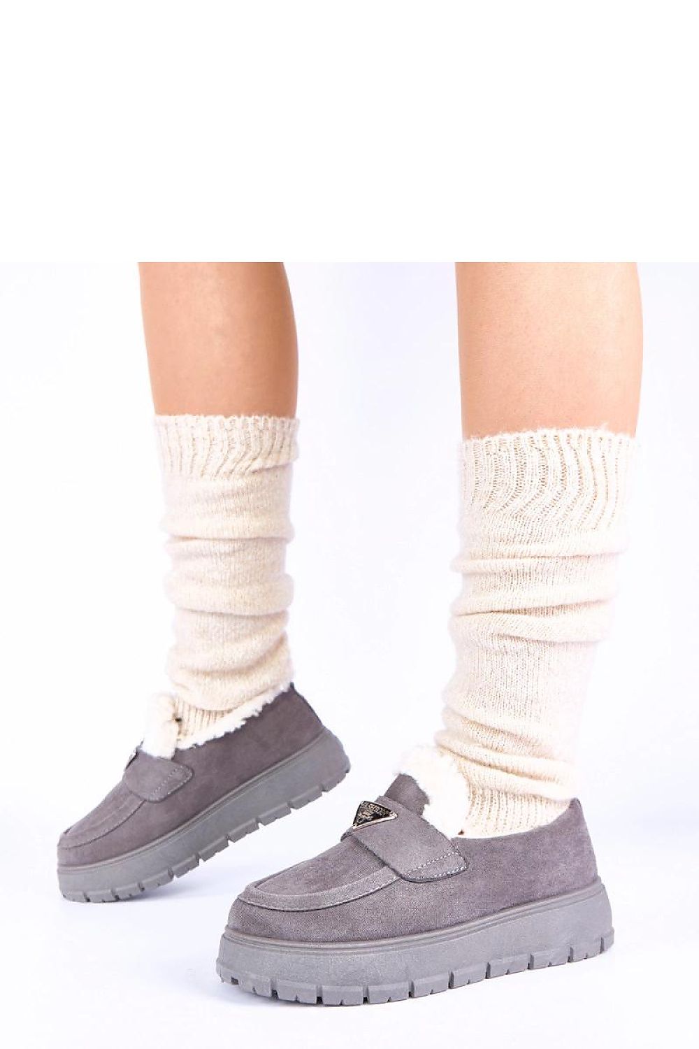 Luxury dark beige fur-lined women's moccasins on Kirby platform by Solea, showcasing the elegant design and comfortable interior for stylish autumn and winter wear.