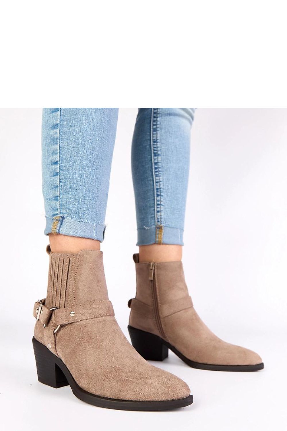 Solea Ritama Gray Ankle Boots featuring elegant decorative buckles, perfect for stylish winter outfits.