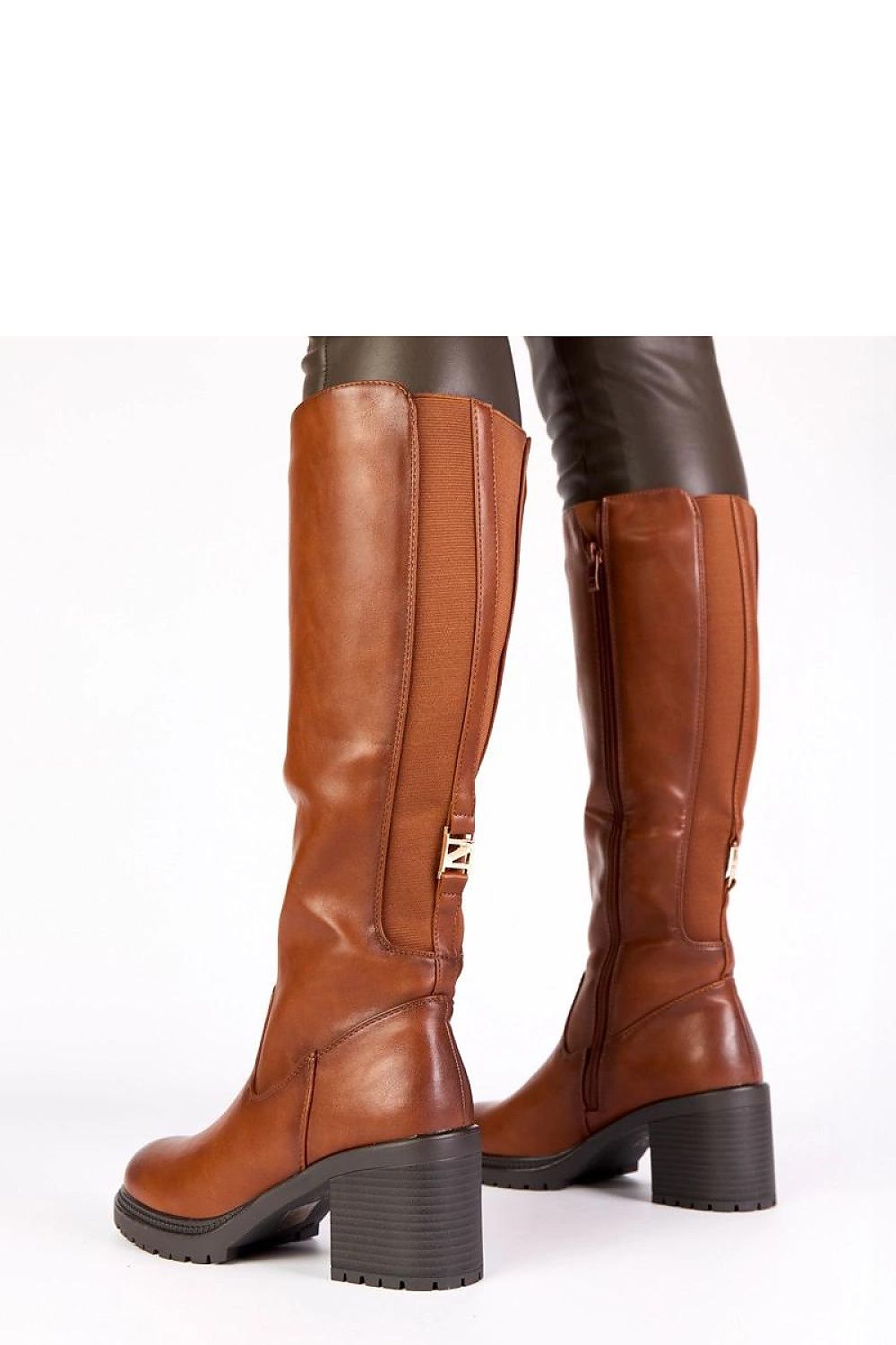 Solea elegant knee-high eco-leather women's heel boots featuring a 7 cm block heel, perfect for autumn-winter fashion.