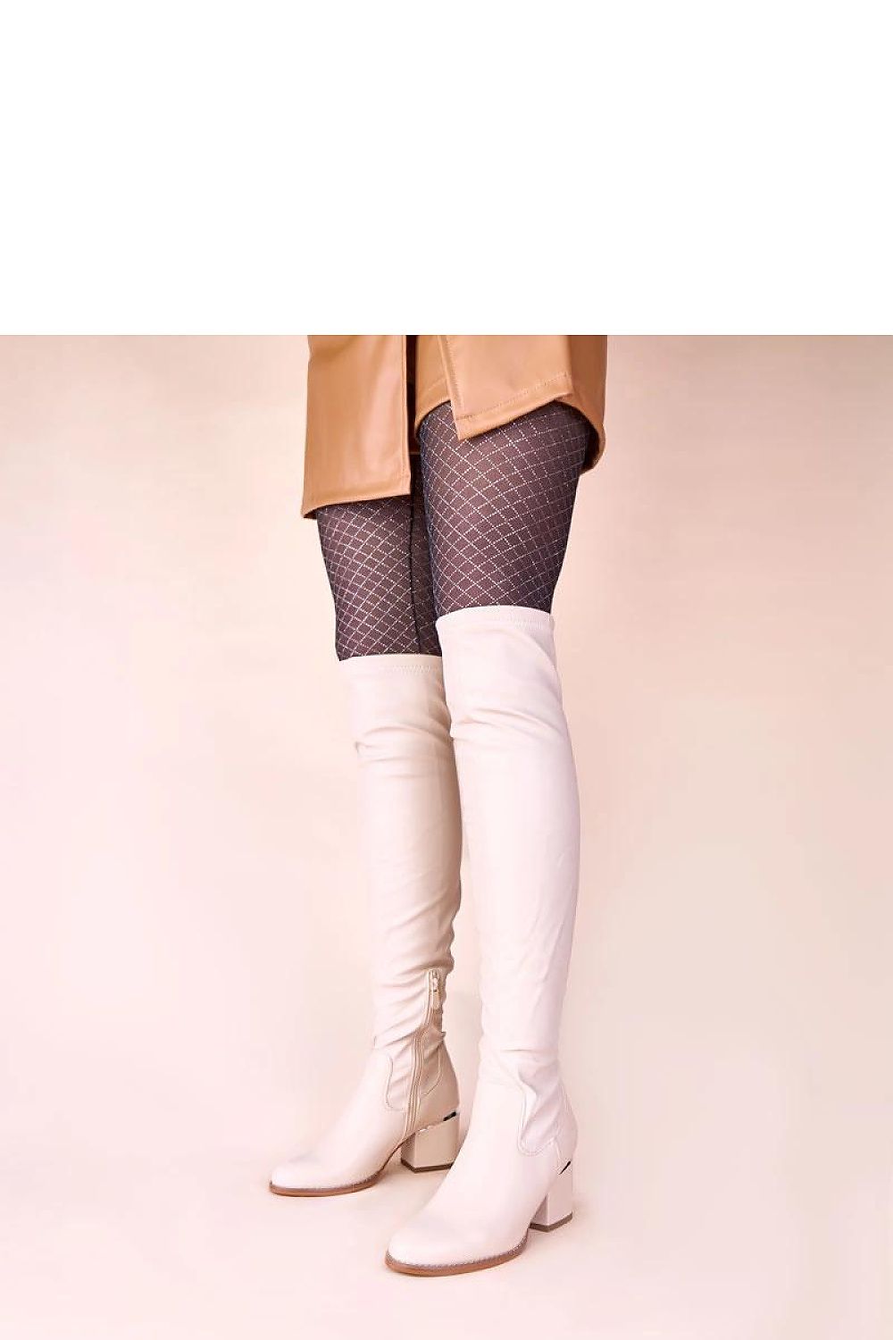 Elegant beige over-the-knee boots with a decorative block heel from Solea, designed for women in sizes EU 36-41. Perfect for stylish comfort, these luxurious flat boots enhance your silhouette while providing warmth and versatility for both casual and formal occasions.