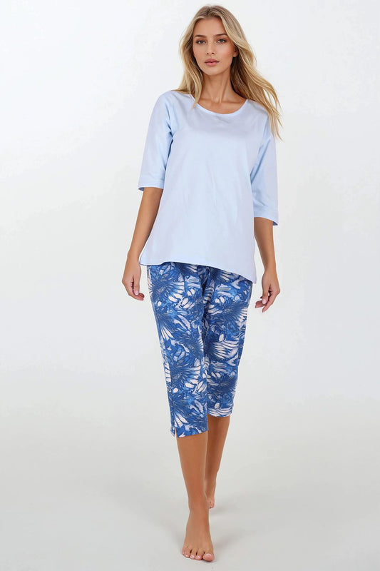 Luxury Women's Pajama Set by Momenti Per Me featuring elegant 3/4 sleeves, soft cotton fabric and a stylish design suitable for sizes S-XXL.