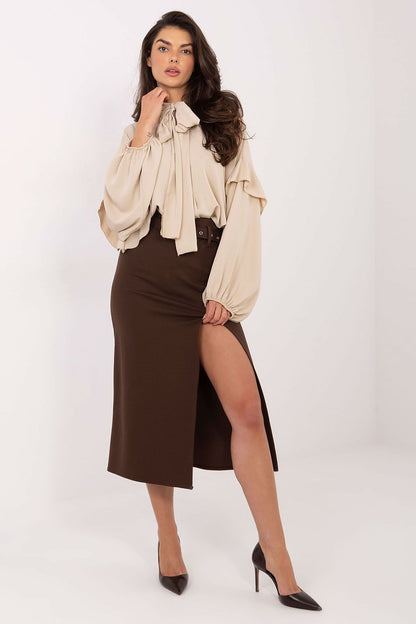 Elegant lightweight women's shirt from Factory Price, perfect for work or special occasions, with a flattering neck tie and classic button fastening.