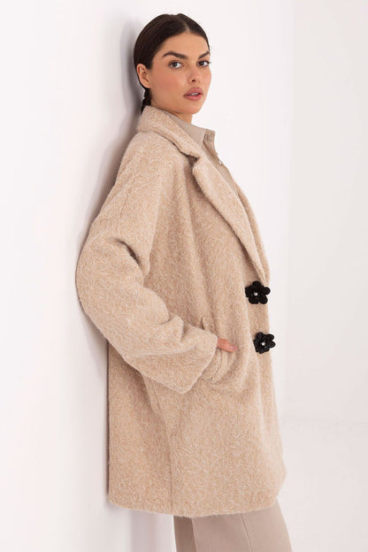 Luxurious knee-length women's coat featuring a classic button fastening and long sleeves by Factory Price, perfect for formal and everyday wear.