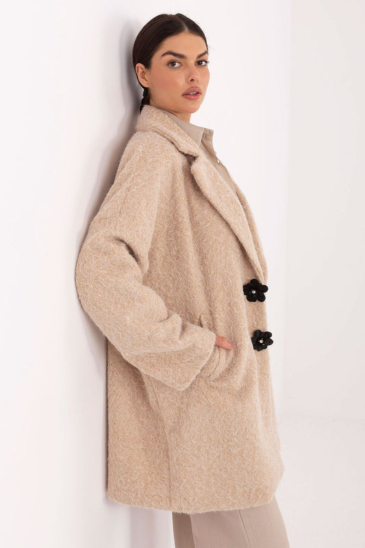 Luxurious knee-length women's coat featuring a classic button fastening and long sleeves by Factory Price, perfect for formal and everyday wear.