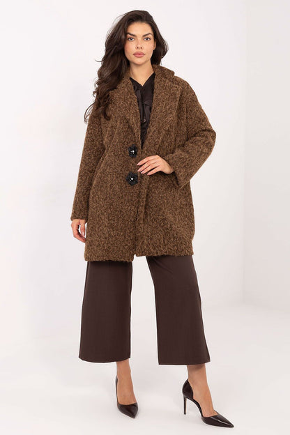Transitional women's coat with elegantly styled detachable brooches by Factory Price, enhancing the feminine character of the outfit.