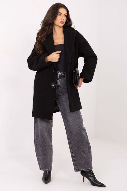 Stylish women's coat featuring a classic button fastening and knee-length design, crafted by Factory Price for a sophisticated look during any occasion.