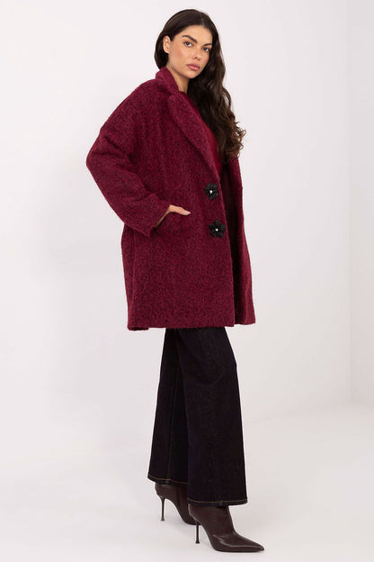 Elegant transitional women's knee-length coat by Factory Price, featuring detachable brooches and a sophisticated design, perfect for autumn, winter, and spring wear.