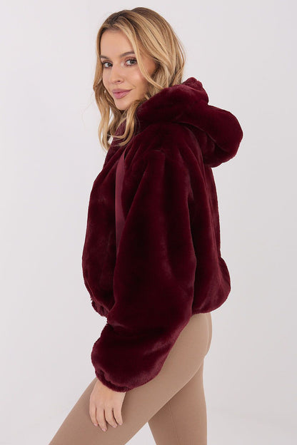 Elegant women's fur transitional jacket with hood in a stylish autumn-winter design, crafted from soft polyester, by Factory Price.