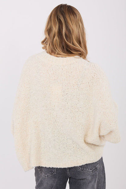 Versatile women's boucle sweater in EU size 0, showcasing a fashionable fluffy texture and 3/4 sleeves, from Factory Price.