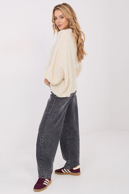 Luxurious Women's Boucle Sweater in EU Size 0 by Factory Price, crafted from a soft acrylic blend with 3/4 sleeves and a chic, fluffy texture, perfect for sophisticated casual outfits.