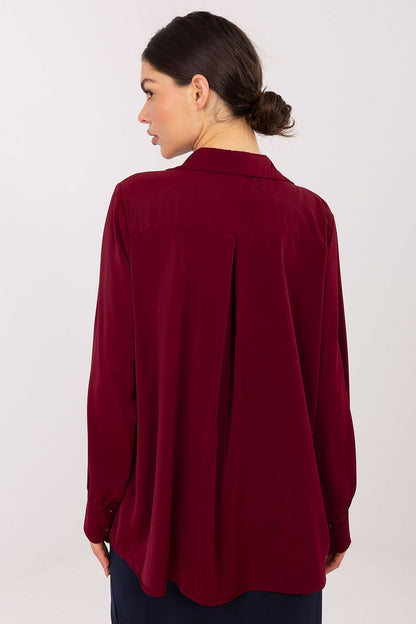 Back view of the stylish long sleeve women's shirt from Factory Price, highlighting the elegant cut and puffy sleeves, designed for comfort and chic appeal in size EU 0.