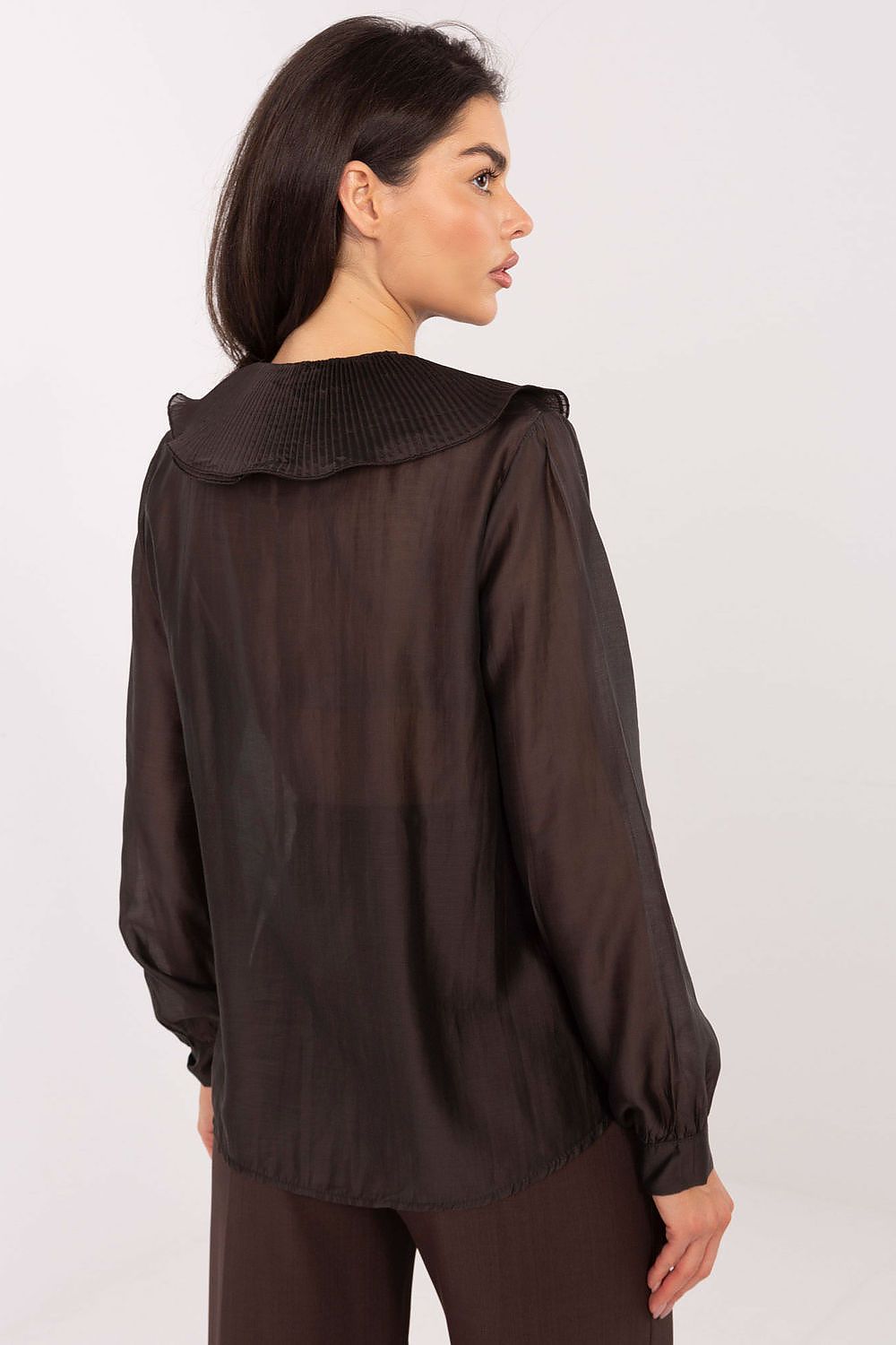 Women's long sleeve shirt elegantly styled with a round neckline and luxurious fabric blend of Tencel and polyester, created by Factory Price.