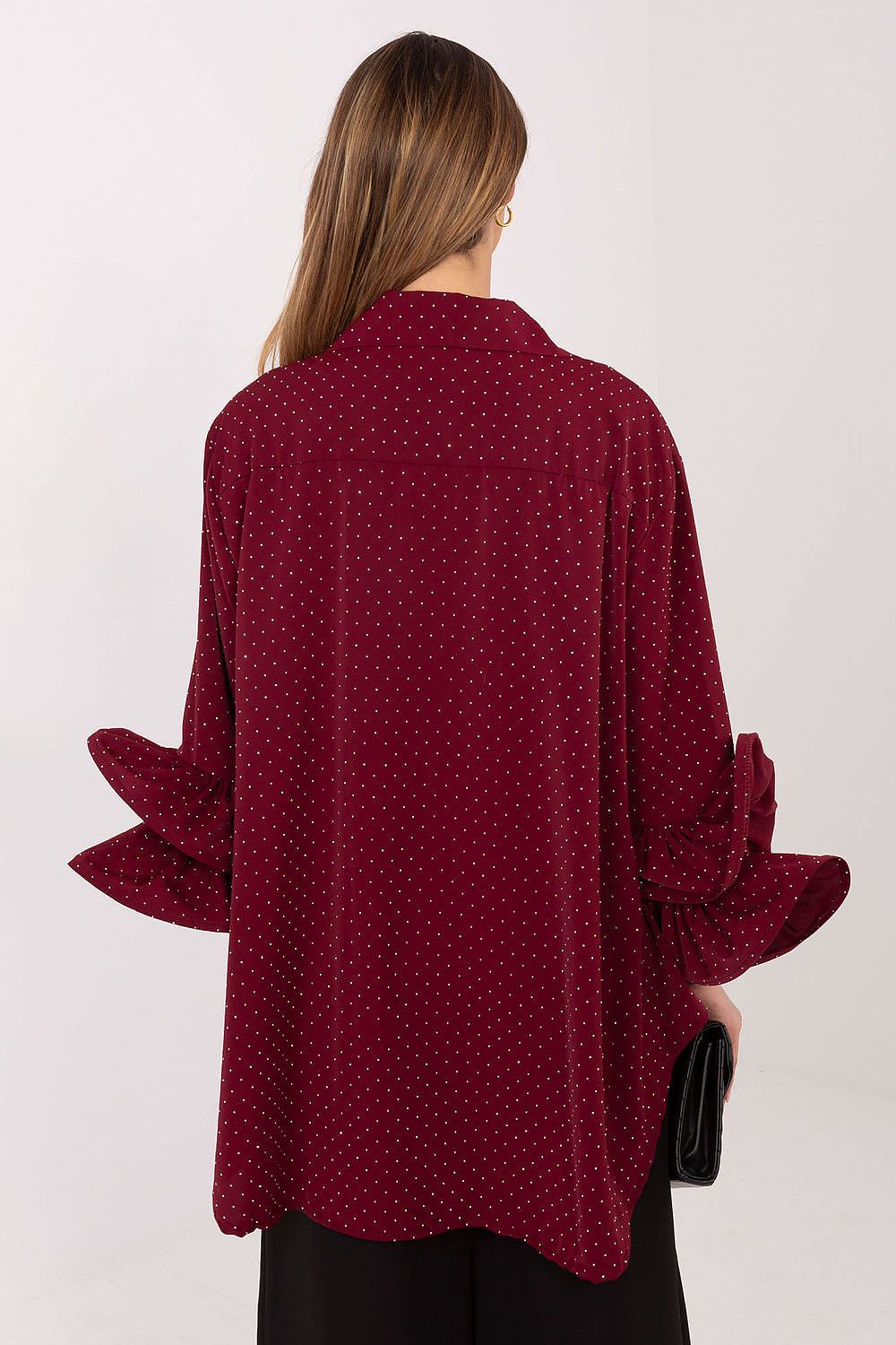 Italy Moda women's long sleeve shirt with ruffled sleeves and a classic collar, ideal for romantic evening outings.