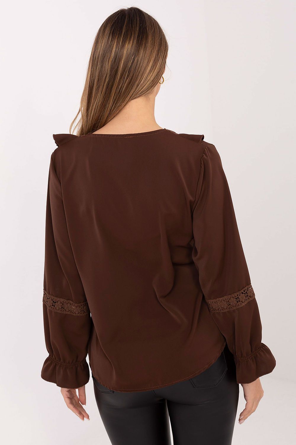 Full view of the elegant Italy Moda women's blouse, highlighting its versatile design suitable for everyday wear or special occasions, with a flattering fit.