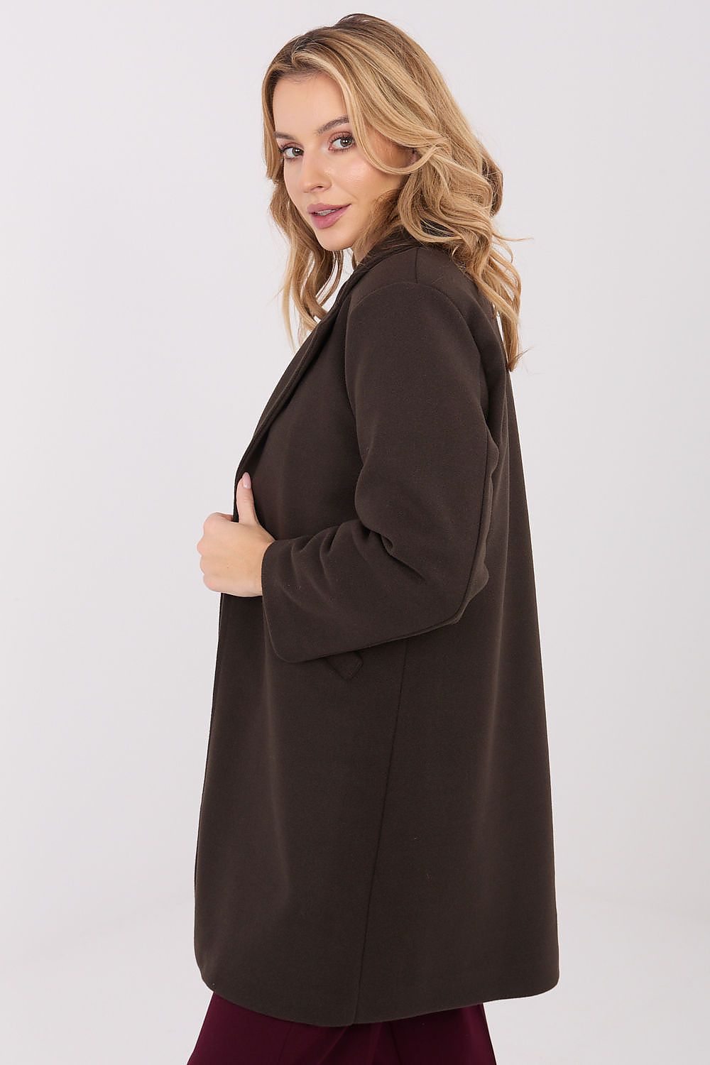 Elegant Women's Transitional Coat by Italy Moda in classic lapel design showcased on a mannequin against a soft backdrop.
