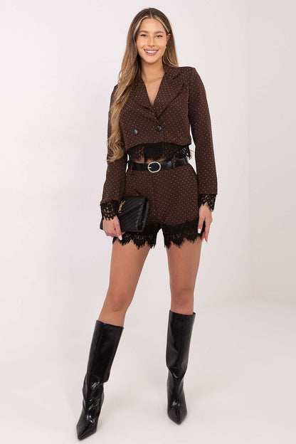 Full view of Italy Moda's women's blazer with detailed embellishments, a perfect blend of glamour and elegance for evening wear.