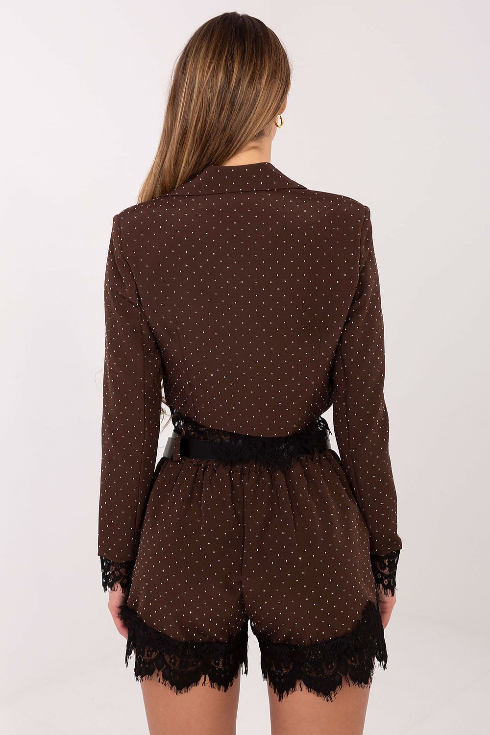 Elegant Women's Blazer by Italy Moda featuring stunning jet stone embellishments, double-breasted design, and classic tailoring, perfect for formal occasions.