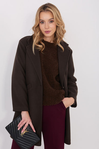The chic shape and classic details of the Women's Transitional Coat by Italy Moda displayed beautifully, perfect for formal and everyday occasions.