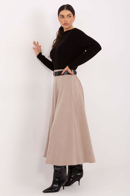 Stylish long view of Rue Paris elegant midi skirt, tailored for a flattering fit, perfect for both office and formal occasions.