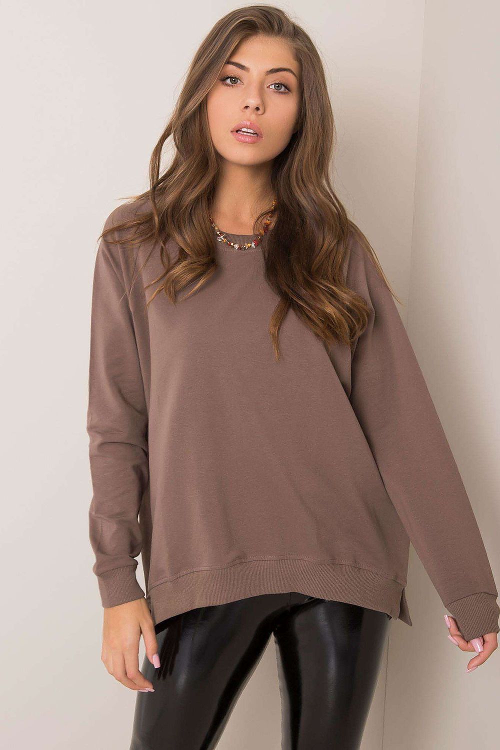 Luxurious loose fit cotton blend sweatshirt for women by Rue Paris, featuring elegant style and comfort, perfect for casual outings or office wear.