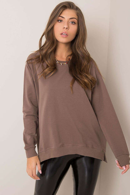 Luxurious loose fit cotton blend sweatshirt for women by Rue Paris, featuring elegant style and comfort, perfect for casual outings or office wear.
