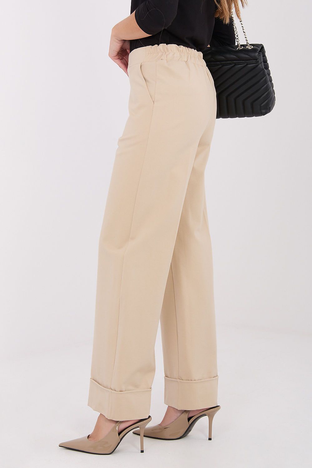 Elegant wide leg trousers for women by Rue Paris, showcasing a high waist design and a timeless smooth pattern, perfect for casual and workwear.