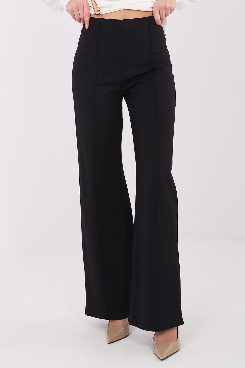 Chic high waist wide leg trousers by Rue Paris, exemplifying modern fashion and comfort while enhancing the silhouette effortlessly.