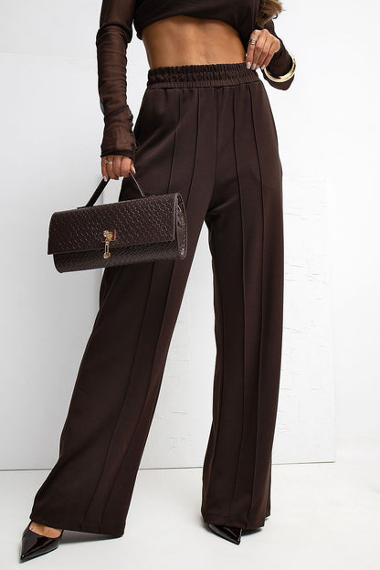 Elegant view of Rue Paris Women's High Waist Wide Leg Tracksuit Trousers, highlighting the wide leg cut and elastic high waist for ultimate comfort.