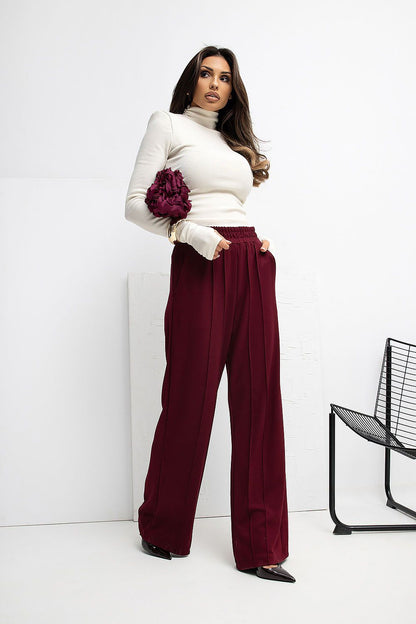 Rue Paris Women's High Waist Wide Leg Tracksuit Trousers in soft viscose-spandex blend, showcasing elegance and comfort with a sophisticated design suitable for casual wear.