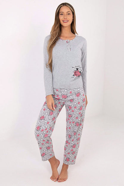 Comfortable cotton sleepwear from Forever Pink, showcasing stylish long pants with a dominant floral pattern, ideal for women seeking elegance and comfort.