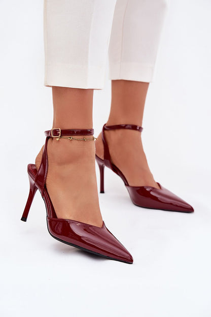 Close-up view of Step in Style's elegant women's high heels made of eco-friendly patent leather, demonstrating their exquisite craftsmanship and modern design.
