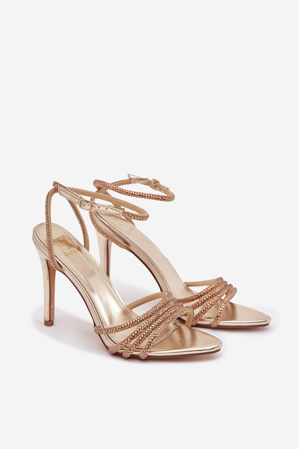 Stylish women's eco-leather heel sandals adorned with crystals by Step in Style, perfect for evening outings and adding sparkle to any look.