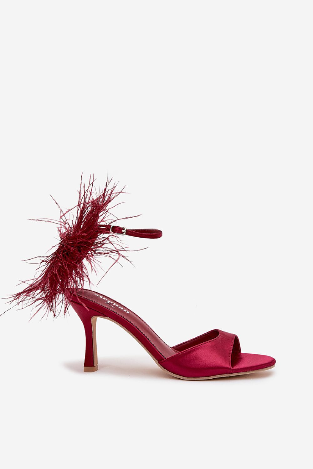 Elegant women's heel sandals with decorative feathers and ankle strap by Step in Style, showcasing a luxurious design perfect for special occasions.