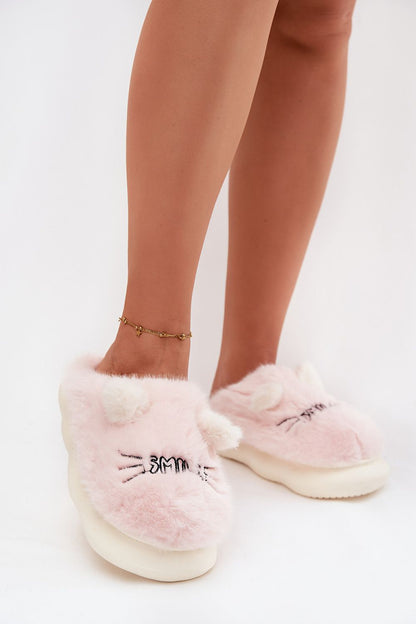 Luxurious Fur Women's Slippers with Cute Ears and SMILE Design by Step in Style, featuring soft fur fabric for ultimate comfort and warmth, ideal for home relaxation.
