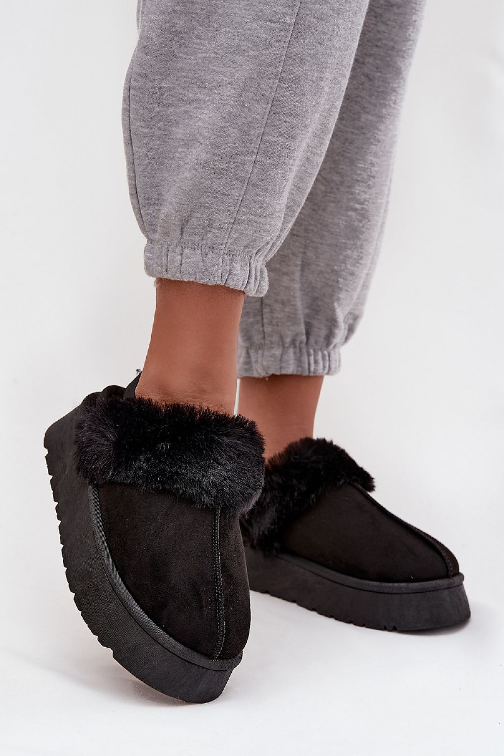 Luxurious eco suede women's slippers with fur lining by Step in Style, featuring a comfortable platform design suitable for sizes EU 36-41, perfect for warmth and elegance at home or outdoors.