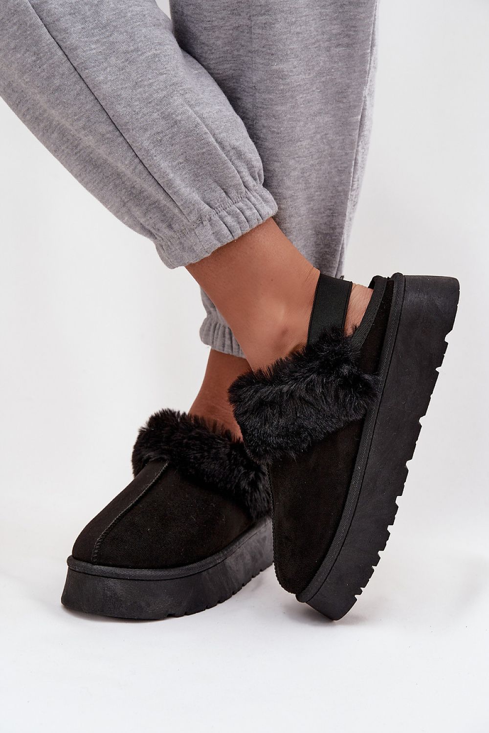 Elegant open-heel eco suede slippers featuring plush fur lining, perfect for cosy wear indoors and outdoors, created by Step in Style.