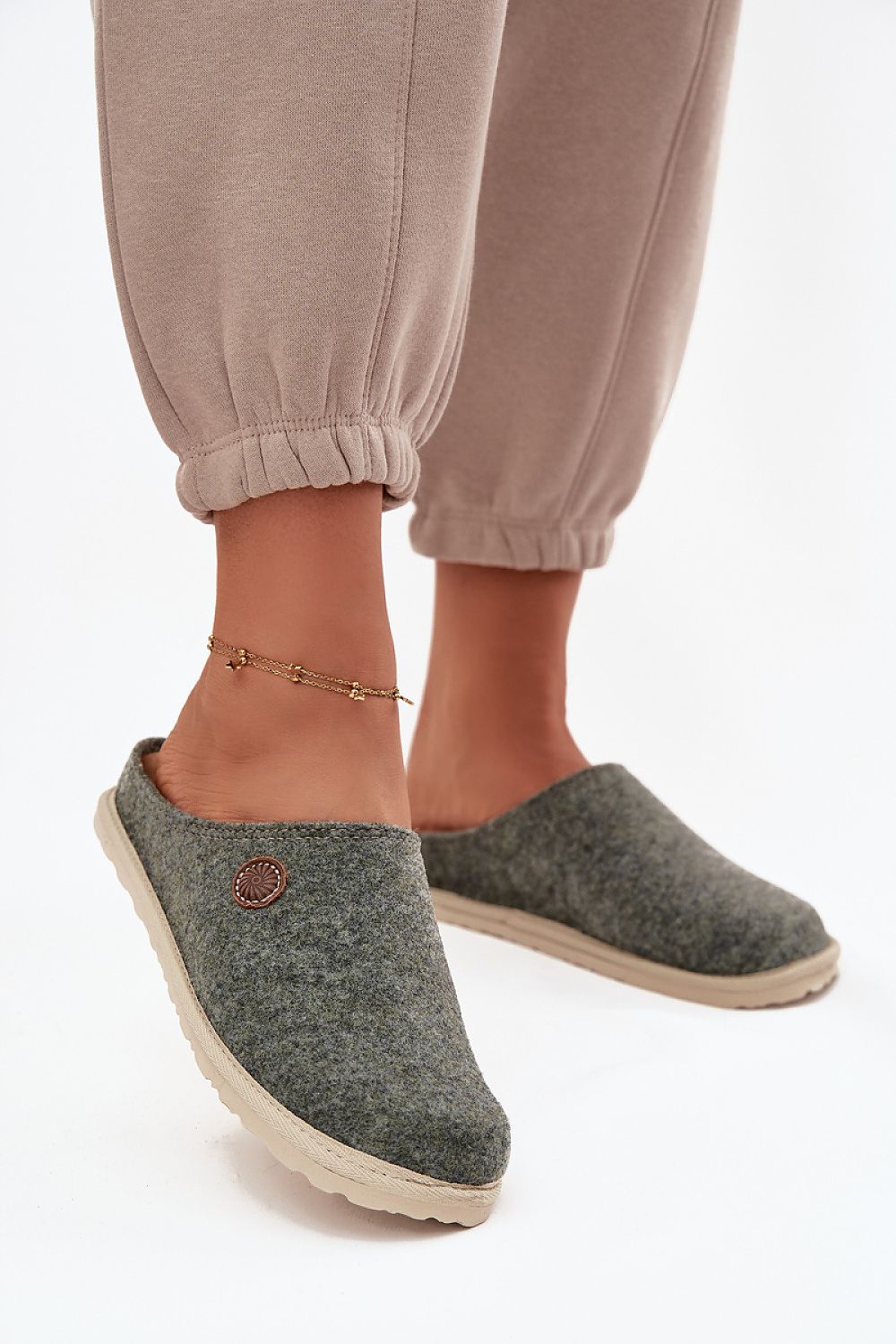 Inblu Women's Felt Slippers with Suede Leather Footbed displayed elegantly, showcasing the luxurious craftsmanship and anatomically profiled comfort ideal for home wear, designed by Step in Style.