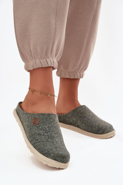 Inblu Women's Felt Slippers with Suede Leather Footbed displayed elegantly, showcasing the luxurious craftsmanship and anatomically profiled comfort ideal for home wear, designed by Step in Style.
