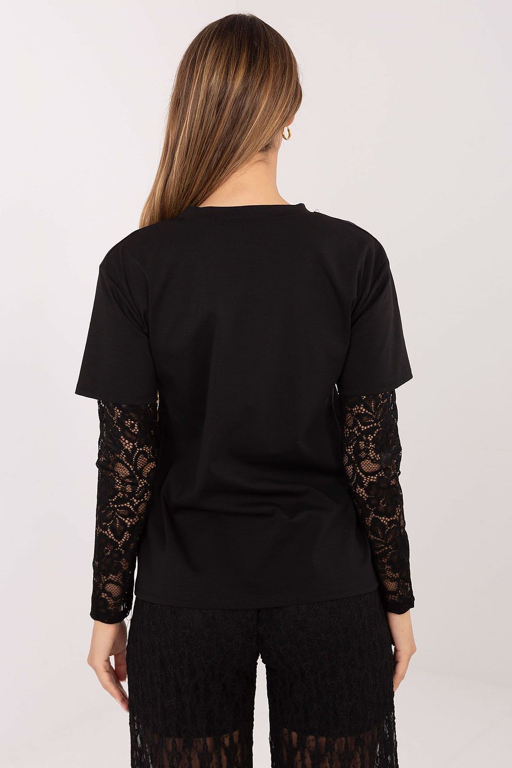 Elegant Women's Blouse by Italy Moda featuring delicate lace 3/4 sleeves, casual design for everyday wear.