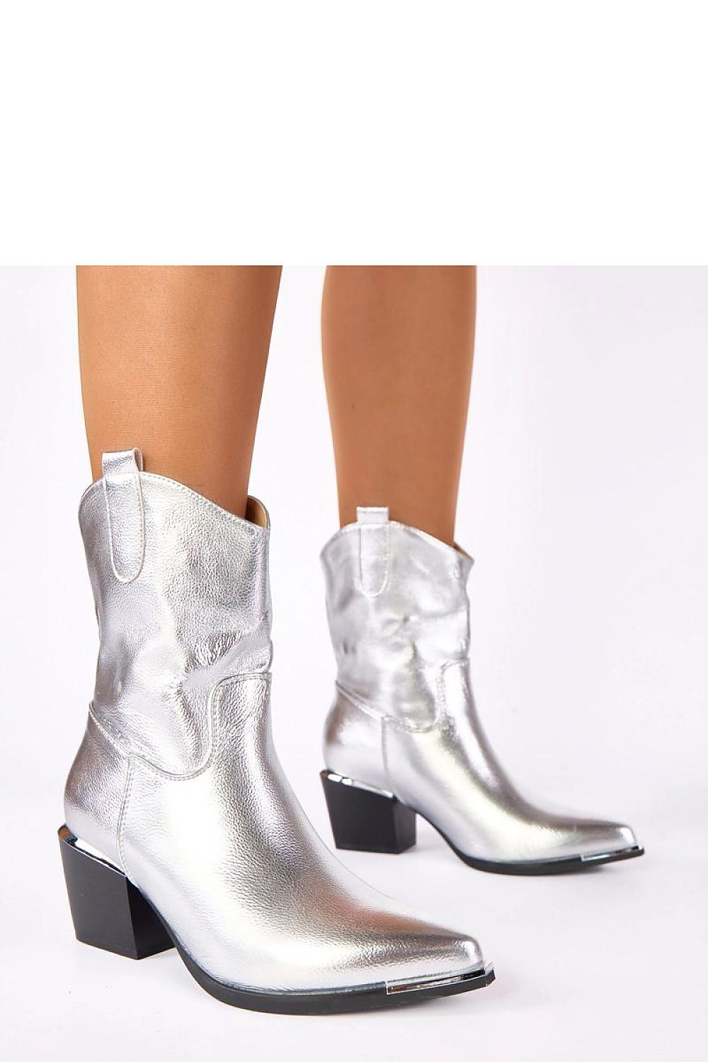 Solea Silver Cowboy Ankle Boots for Women, showcasing a stylish metallic finish with a 7cm heel, perfect for elevating your everyday and special occasion outfits.