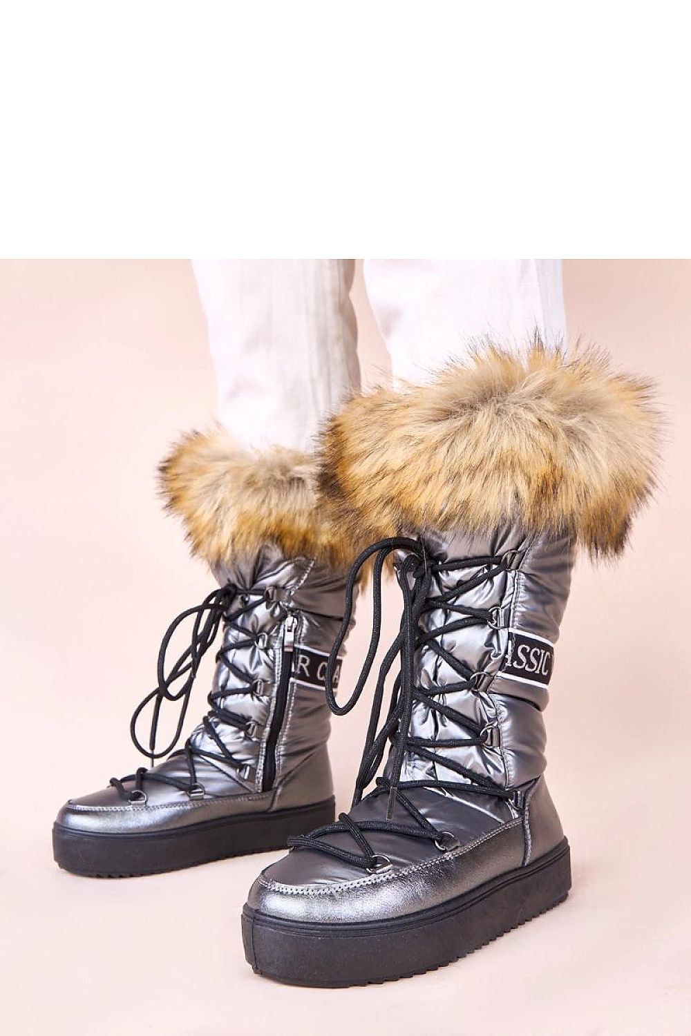 Solea luxury silver Eskimo snow boots with fur, perfect for winter fashion. Women's stylish footwear from Gemre, EU sizes 36-41.