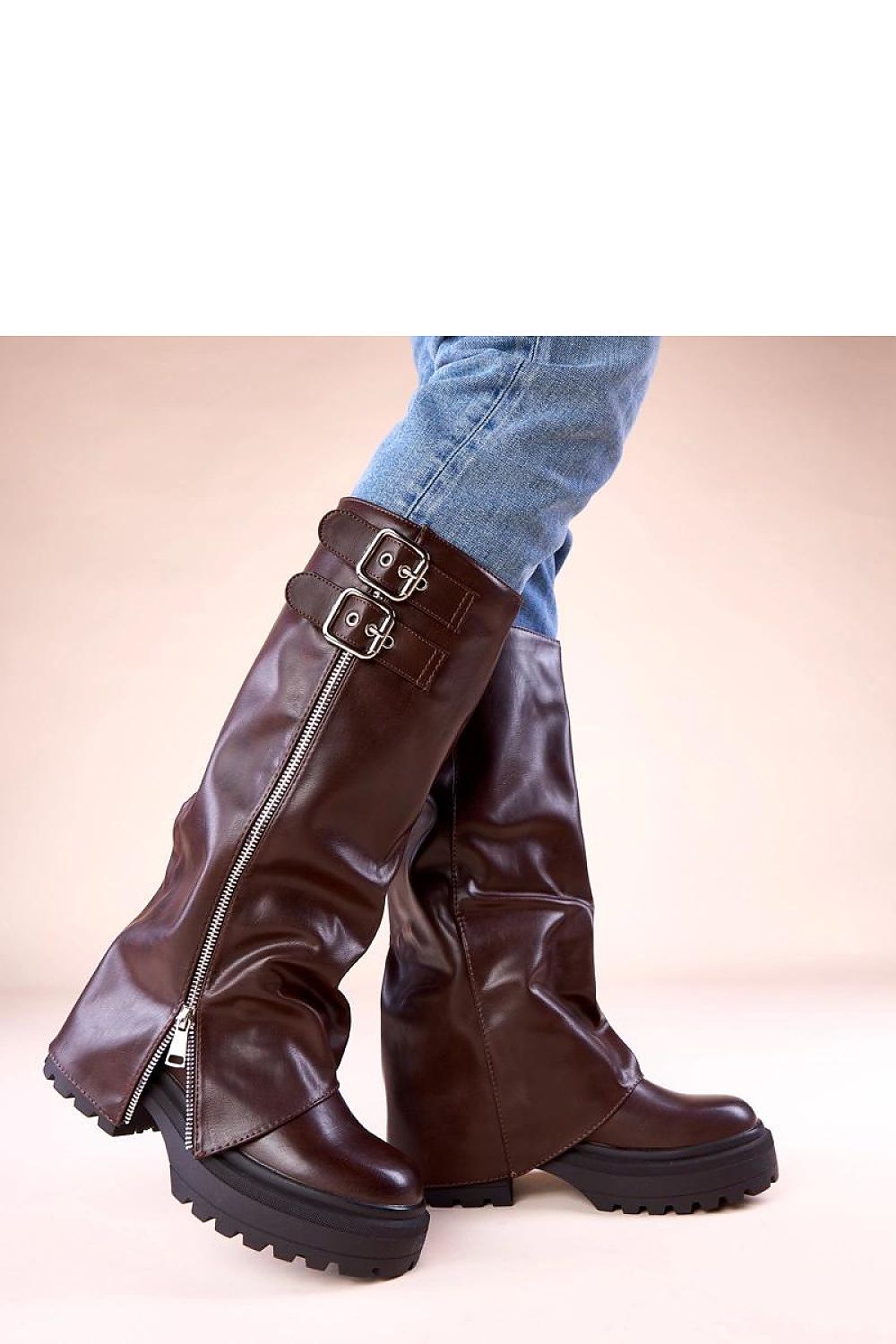 Elegant Solea chocolate platform boots featuring distinctive buckles by Ridica, perfect for adding a luxurious touch to your wardrobe. Available in sizes EU 36-41.