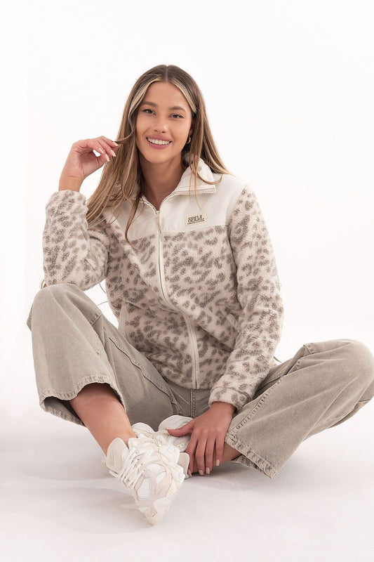 Trendy women's transitional jacket in luxury animal print by Sublevel, crafted from lightweight polyester for ultimate comfort and style.