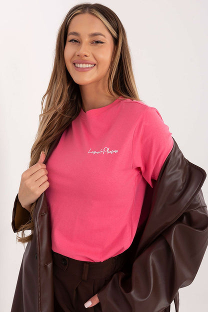 Elegant women's casual T-shirt by Sublevel made from high-quality cotton, featuring a minimalist design with a stylish inscription, perfect for modern casual outfits.