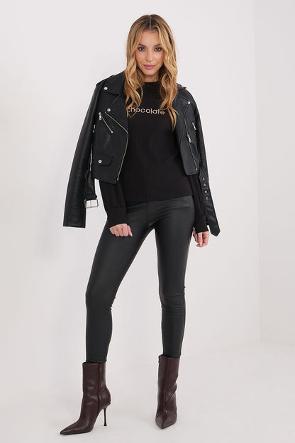 Comfortable cotton and spandex women's blouse by Rue Paris with a round neckline and stylish embroidered detail.