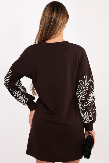 Elegant casual daydress by Rue Paris featuring embroidered sleeves, designed for ultimate comfort and feminine style.