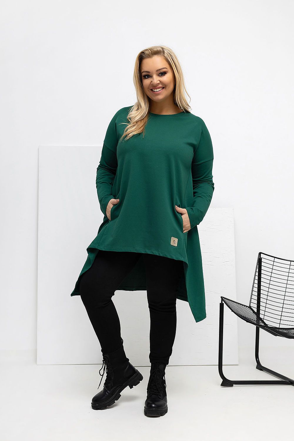 Luxury Plus Size Asymmetrical Tunic Dress by Relevance featuring elegant draping and a modern silhouette, perfect for stylish comfort and versatility.