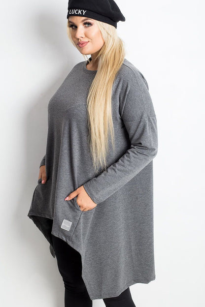 Relevance luxury plus size tunic dress showcasing a round neckline and long sleeves, perfect for a chic autumn look.